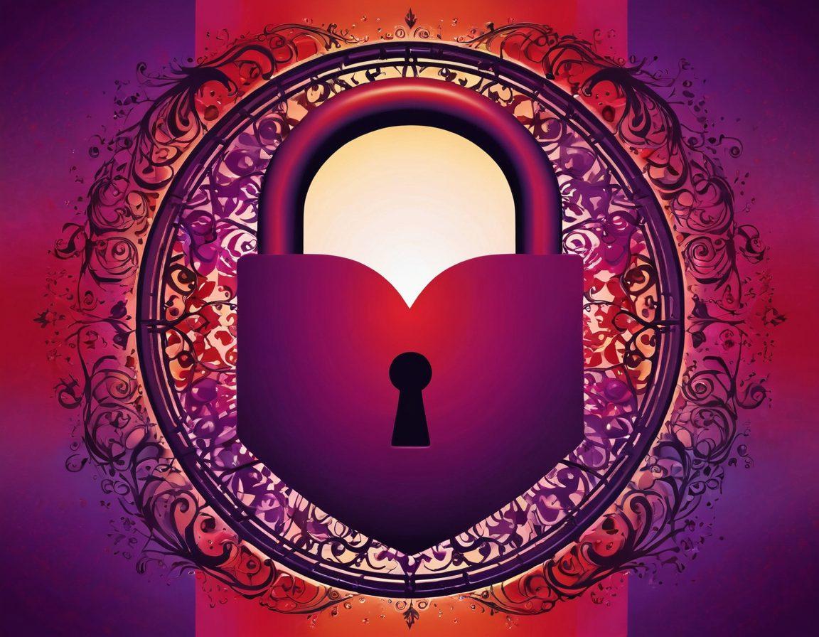 A visually striking image featuring an open padlock symbolizing 'Unlocking Desire,' surrounded by abstract sensual silhouettes representing diverse individuals engaged in intimate moments. The background should be a blend of deep reds and purples to evoke passion and allure, with subtle hints of adult content ratings like stars and hearts integrated artfully into the design. The overall feel should be modern and tasteful, celebrating diversity and intimacy. vibrant colors. abstract art.